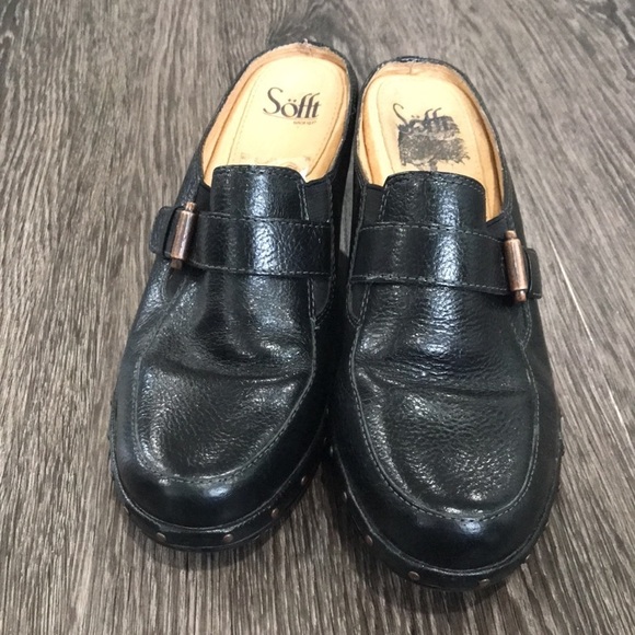 Sofft Black Leather heeled Mules with Studs and Buckles  8.5 - Picture 4 of 12